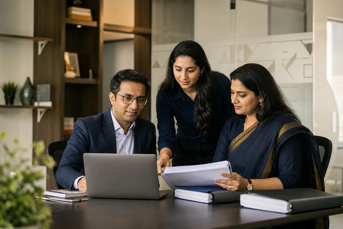Indian HR compliance consultants reviewing statutory documents